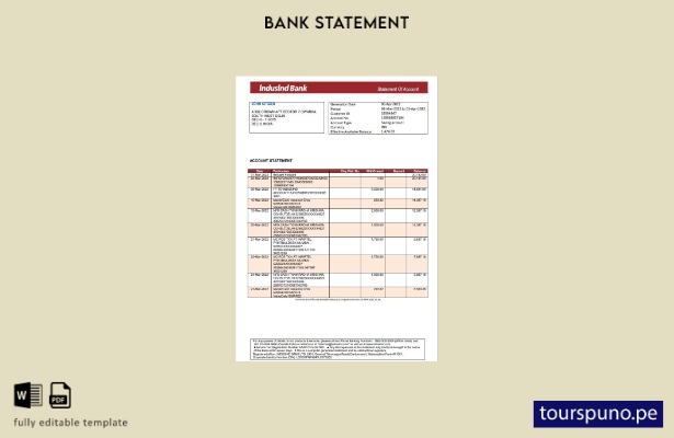 listo para imprimir plantilla de Word   extracto bancario de India IndusInd